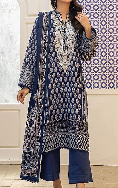 Khaadi Navy Blue Lawn Suit | Pakistani Lawn Suits- Image 1