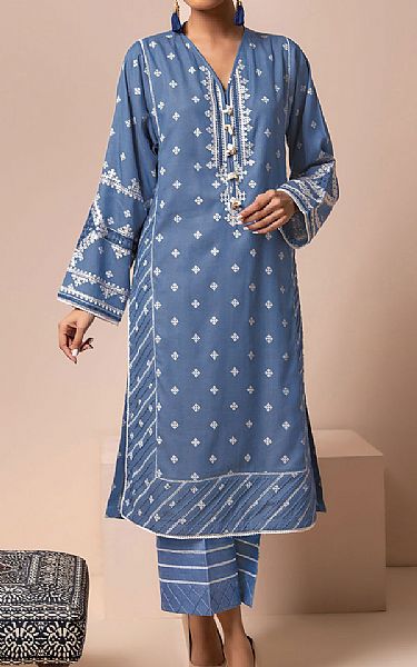 Khaadi Cornflower Blue Lawn Suit (2 Pcs) | Pakistani Dresses in USA- Image 1