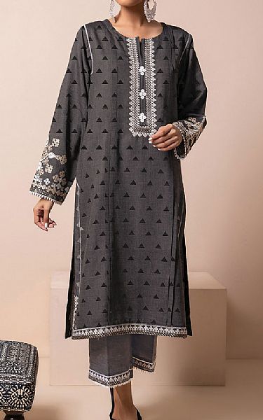 Khaadi Dark Grey Lawn Suit (2 Pcs) | Pakistani Dresses in USA- Image 1