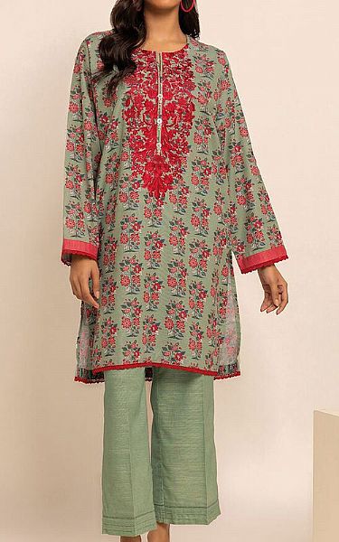 Khaadi Pistachio Green Khaddar Suit (2 Pcs) | Pakistani Winter Dresses- Image 1