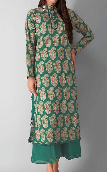 Khaadi Forest Green Cambric Suit (2 Pcs) | Pakistani Dresses in USA- Image 1