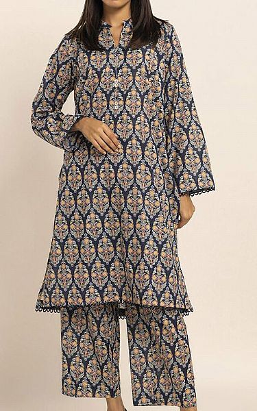 Khaadi Ivory/Blue Cambric Suit (2 Pcs) | Pakistani Winter Dresses- Image 1
