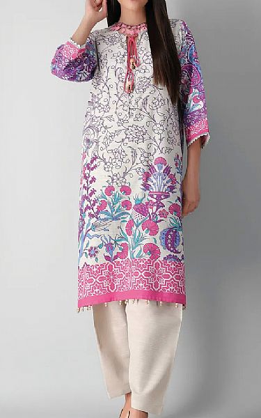 Khaadi White/Pink Khaddar Suit (2 Pcs) | Pakistani Dresses in USA- Image 1