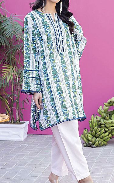 Khaadi White/Green Lawn Suit (2 Pcs) | Pakistani Lawn Suits- Image 1