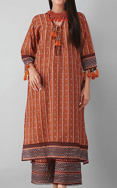 Khaadi Rust Khaddar Suit (2 Pcs) | Pakistani Dresses in USA- Image 1
