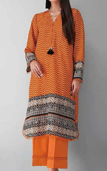 Khaadi Safety Orange Khaddar Suit (2 Pcs) | Pakistani Dresses in USA- Image 1