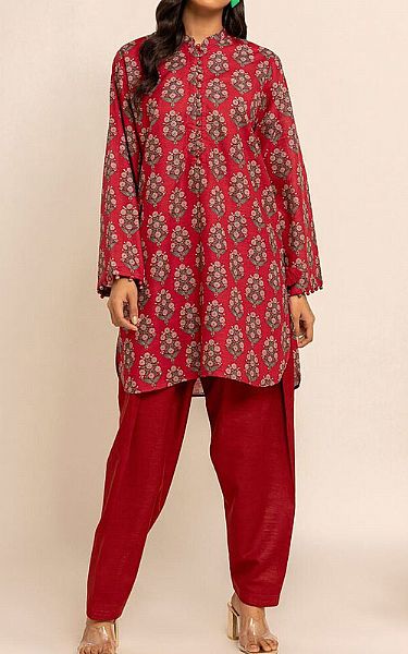 Khaadi Scarlet Khaddar Suit (2 Pcs) | Pakistani Winter Dresses- Image 1