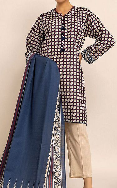 Khaadi Ivory/Blue Khaddar Suit (2 Pcs) | Pakistani Winter Dresses- Image 1