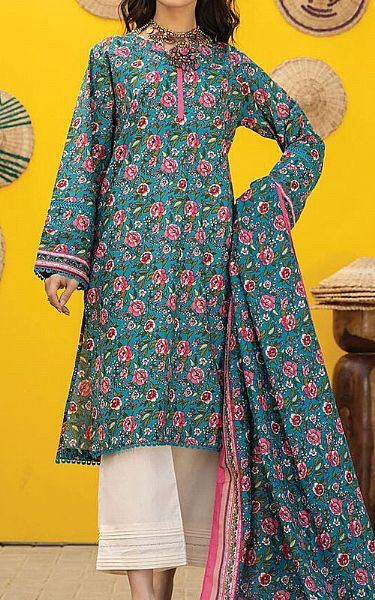 Khaadi Teal Lawn Suit (2 Pcs) | Pakistani Lawn Suits- Image 1