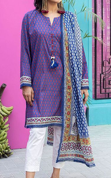 Khaadi Warm Blue Lawn Suit (2 Pcs) | Pakistani Lawn Suits- Image 1