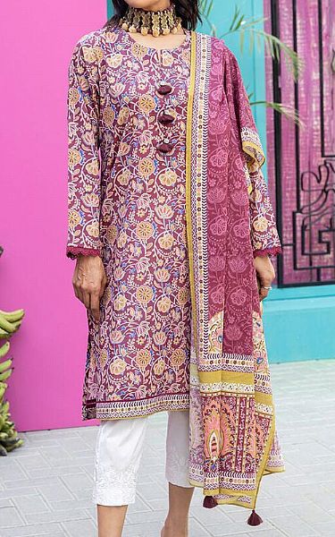 Khaadi Ivory/Burgundy Lawn Suit (2 Pcs) | Pakistani Lawn Suits- Image 1