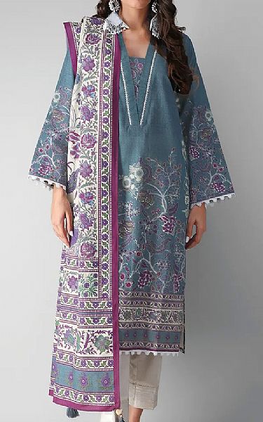 Khaadi Sky Blue Khaddar Suit (2 Pcs) | Pakistani Dresses in USA- Image 1