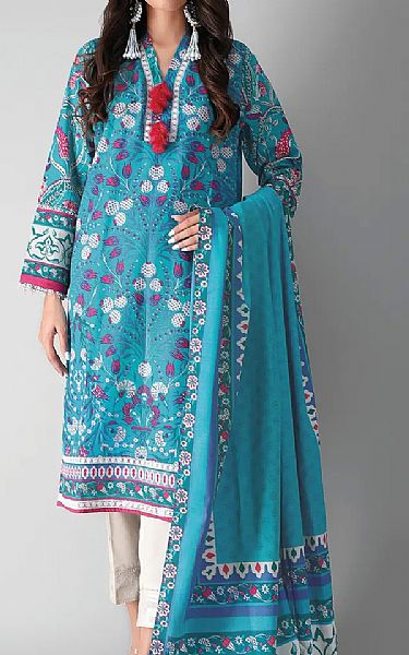 Khaadi Turquoise Khaddar Suit (2 Pcs) | Pakistani Dresses in USA- Image 1