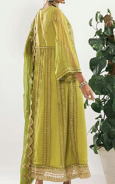 Khas Parrot Green Net Suit | Pakistani Embroidered Chiffon Dresses- Image 2
