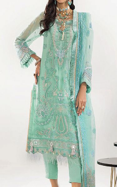 Khas Light Turquoise Chiffon Suit | Pakistani Embroidered Chiffon Dresses- Image 1