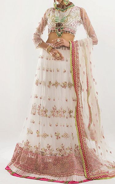 Khas White Net Suit | Pakistani Embroidered Chiffon Dresses- Image 1