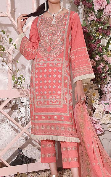 Coral Pink Lawn Suit | Khas Pakistani Lawn Suits