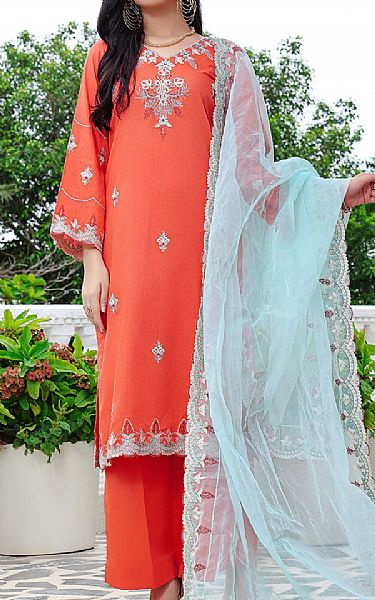 Khas Vermilion Red Cambric Suit | Pakistani Winter Dresses- Image 1