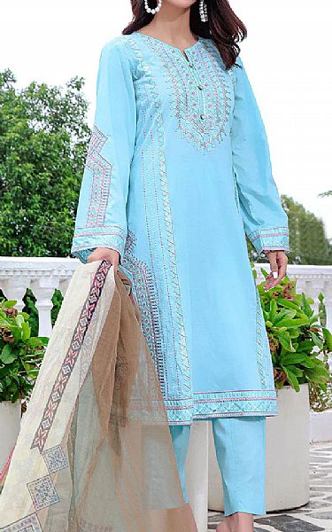 Light Turquoise Cambric Suit | Khas Pakistani Winter Dresses