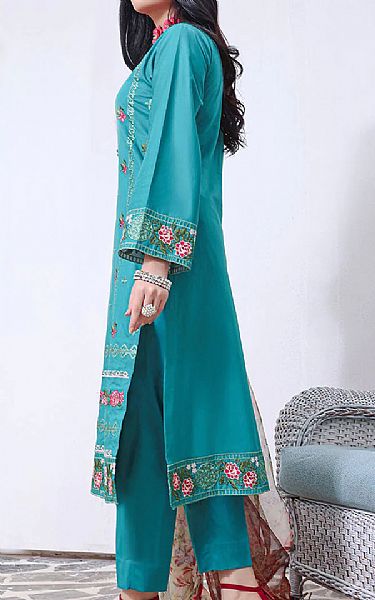 Khas Tiffany Blue Cambric Suit | Pakistani Winter Dresses- Image 2