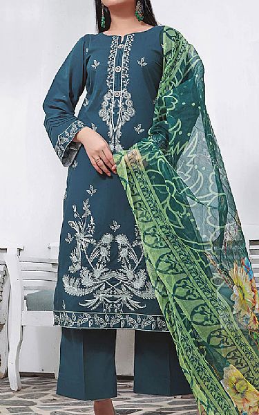 Teal Blue Cambric Suit | Khas Pakistani Winter Dresses