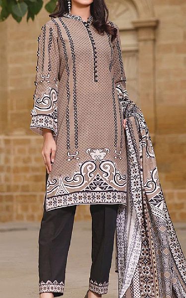 Khas Beige/Black Khaddar Suit | Pakistani Dresses in USA- Image 1