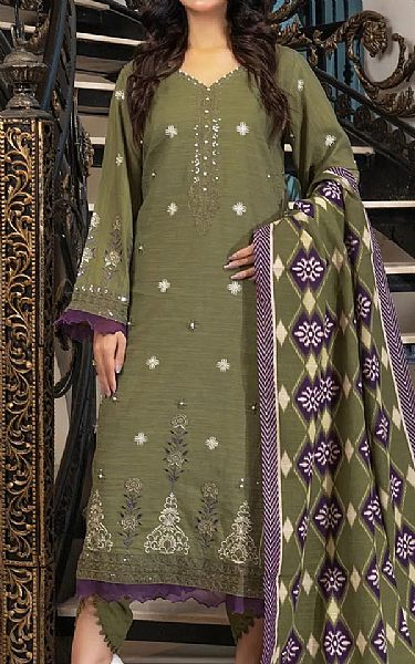 Khas Drab Green Khaddar Suit | Pakistani Winter Dresses in USA- Image 1