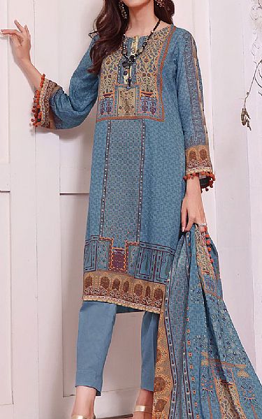 Khas Steel Blue Lawn Suit | Pakistani Dresses in USA- Image 1