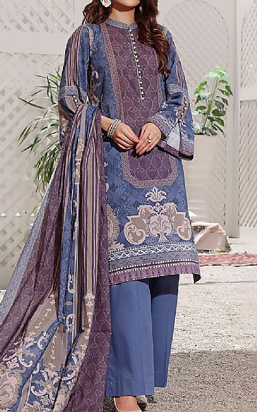 Khas Cornflower Blue Lawn Suit | Pakistani Dresses in USA- Image 1
