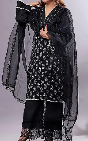 Khas Black/White Lawn Suit (2 Pcs) | Pakistani Lawn Suits- Image 1