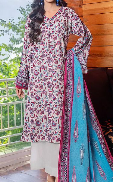 Khas Off White/Blue Lawn Suit (2 pcs) | Pakistani Lawn Dress in USA- Image 1