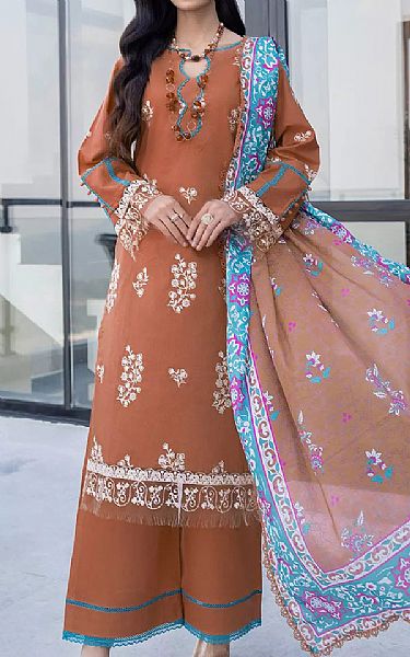 Khas Brown Rust Lawn Suit | Pakistani Lawn Dress in USA- Image 1