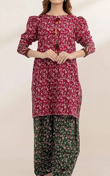Khas Deep Carmine/Green Lawn Suit (2 pcs) | Pakistani Lawn Dress in USA- Image 1