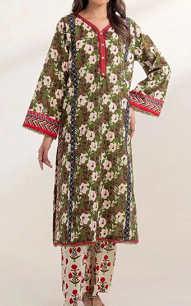 Khas Olive Green Lawn Suit (2 pcs) | Pakistani Lawn Dress in USA- Image 1