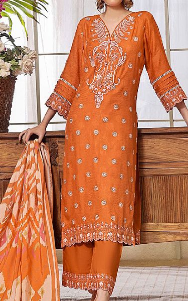 Khas Halloween Orange Jacquard Suit | Pakistani Winter Dresses- Image 1
