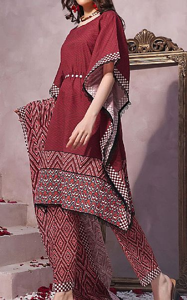 Khas Deep Carmine Khaddar Suit | Pakistani Winter Dresses- Image 1