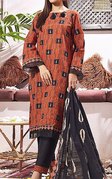 Khas Safety Orange/Black Khaddar Suit | Pakistani Winter Dresses- Image 1