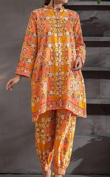 Khas Pumpkin Orange Khaddar Suit (2pcs) | Pakistani Winter Dresses- Image 1