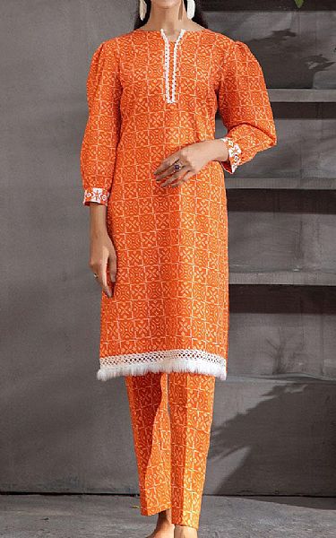 Khas Safety Orange Khaddar Suit (2pcs) | Pakistani Winter Dresses- Image 1