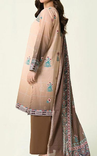 Khas Light Peach/Brown Lawn Suit | Pakistani Lawn Dress in USA- Image 2