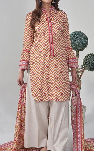 Khas Orange Salmon/Off White Lawn Suit (2 pcs) | Pakistani Lawn Dress in USA- Image 1