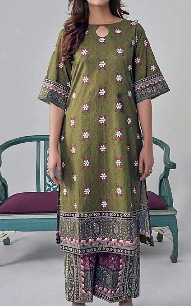 Khas Muddy Green Lawn Suit (2 pcs) | Pakistani Lawn Dress in USA- Image 1