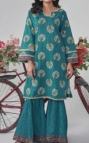 Khas Deep Sea Green Lawn Suit (2 pcs) | Pakistani Lawn Dress in USA- Image 1