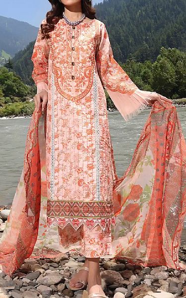 Khas Peach/Pink Lawn Suit | Pakistani Lawn Suits- Image 1