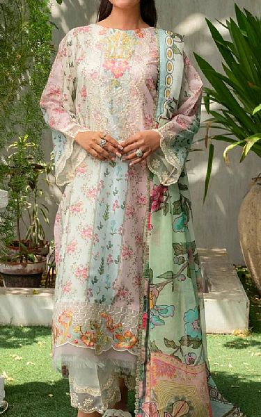 Khas Light Blue/Light Pink Lawn Suit | Pakistani Lawn Dress in USA- Image 1