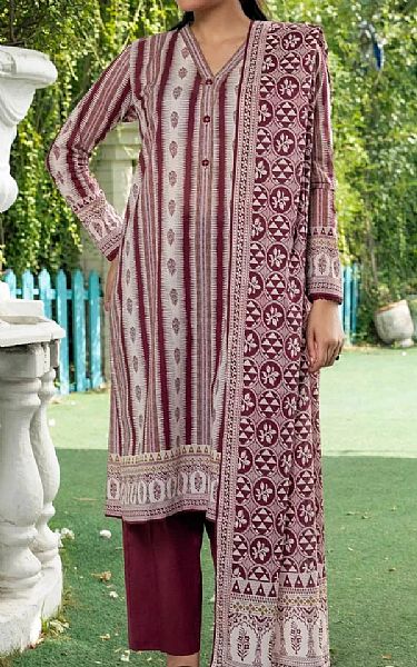 Khas Wine/Off White Lawn Suit | Pakistani Lawn Dress in USA- Image 1