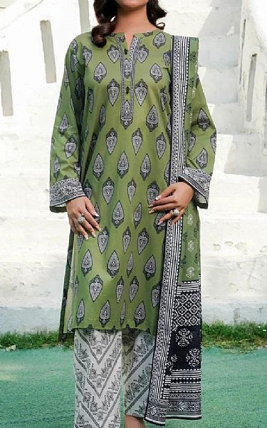 Khas Drab Green Lawn Suit | Pakistani Lawn Dress in USA- Image 1