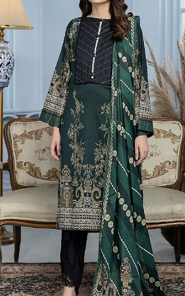 Kross Kulture Dark Green/Black Lawn Suit (2 Pcs) | Pakistani Dresses in USA- Image 1