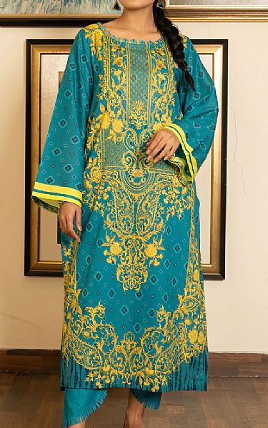 Kross Kulture Turquoise Lawn Kurti | Pakistani Dresses in USA- Image 1