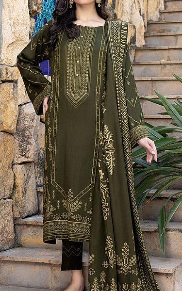 Lsm Reseda Green Woven Suit | Pakistani Winter Dresses- Image 1